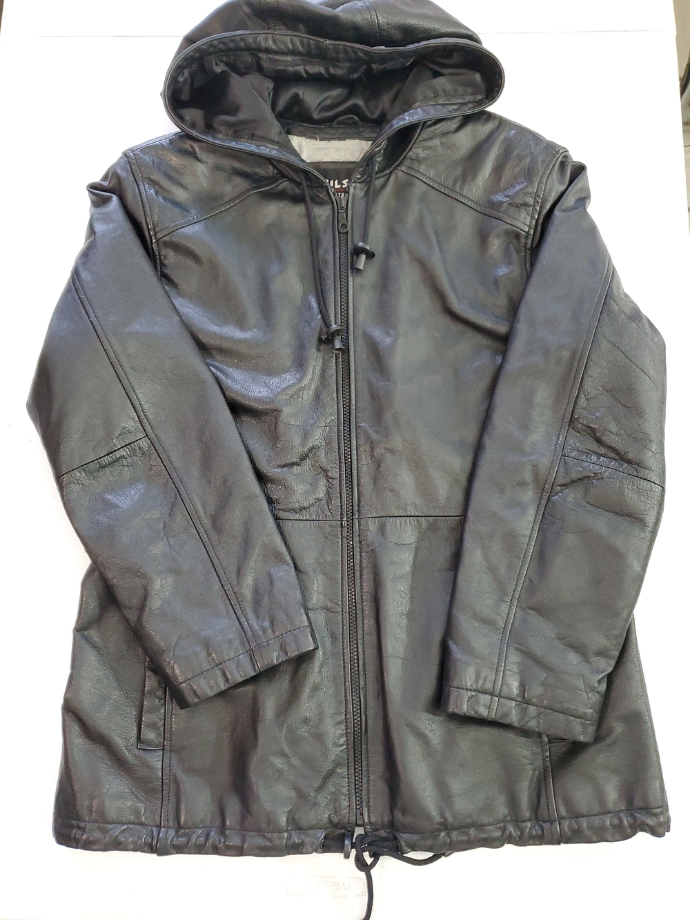 Wilson Womens Large Black Leather Hooded Lightweight Jacket